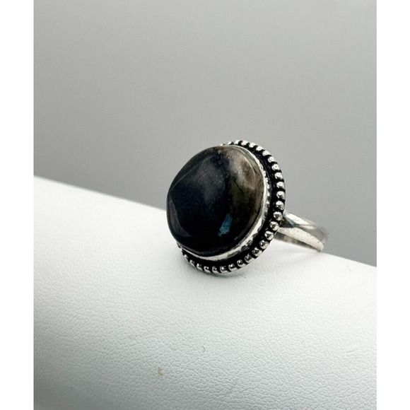 Labradorite Stone Ring .925 Stone Ring Sz 8 - 6.92 Grams 3/4" Stone - Picture 2 of 3